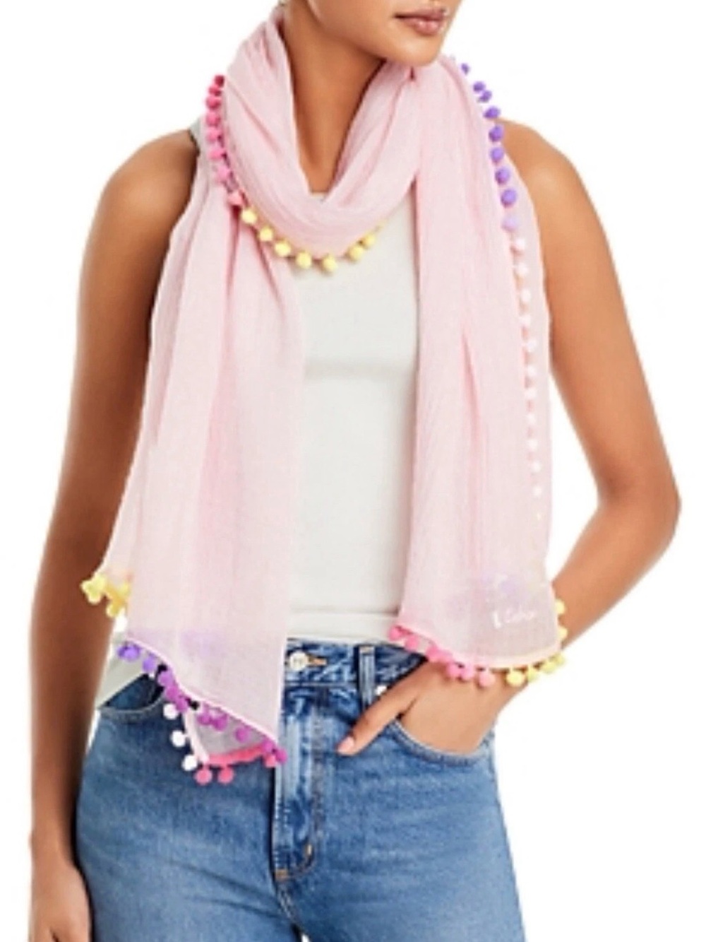 Echo Gumball Pompom Wrap Scarf, Candy Pink, 29"W x 74"L, MSRP $54 NWOT
